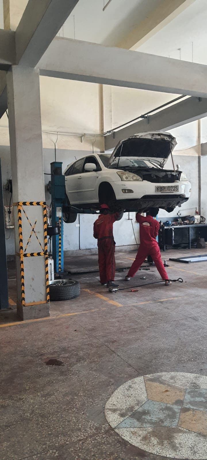 Parkside Garage mechanics servicing a vehicle in Isiolo